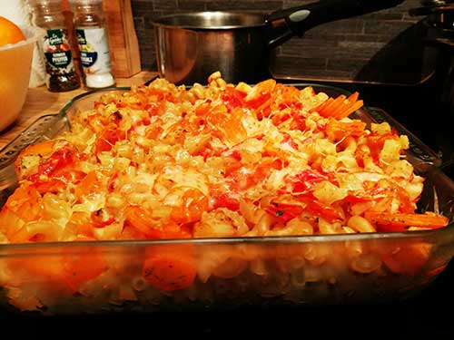 Gratin de macaronis aux petits légumes notrebonnefranquette